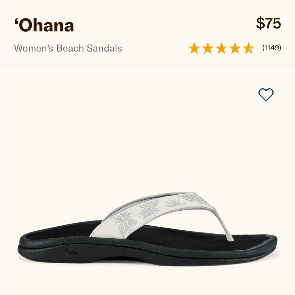 olukai ‘ohana bright white/hua size 7 sandals